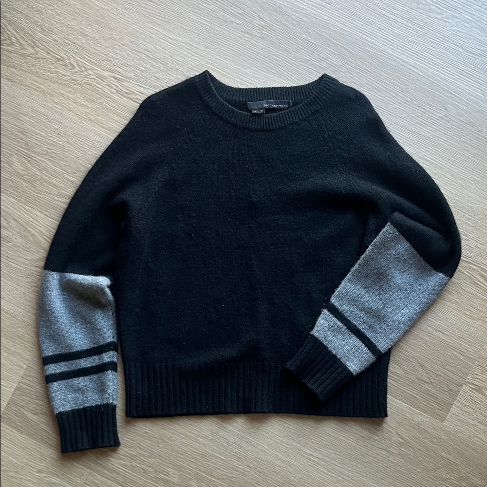 360 Cashmere Black and Gray Crew Neck Sweater